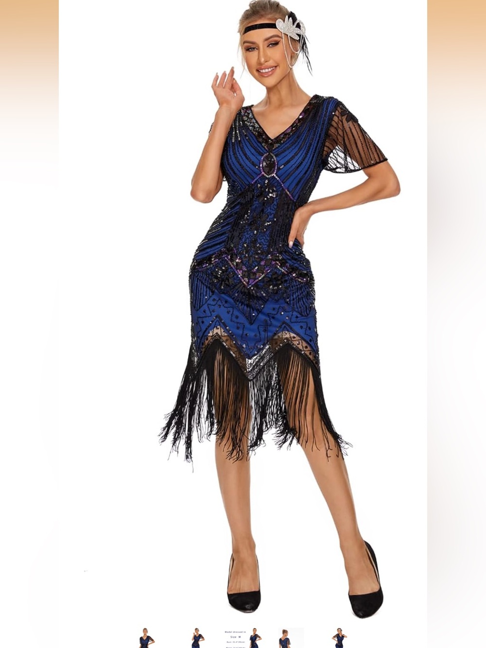 1920’s flapper dress NWT Beaded Fringe V-Neck Cocktail Dress in Blue